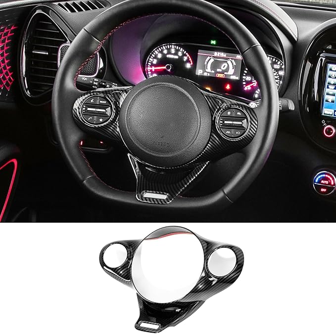 ABS Car Steering Wheel Frame Cover Steering Wheel Button Panel Frame Compatible with Kia Soul GT 2020-2025 Accessories (Carbon Fiber Style)