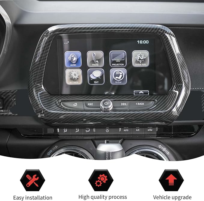 Carbon Fiber Interior Trim Kit Cover Gear Shift Trim Cover Navigation GPS Large Screen Frame Cover Decoration Accessories Compatible with Chevrolet Camaro 2017-2023