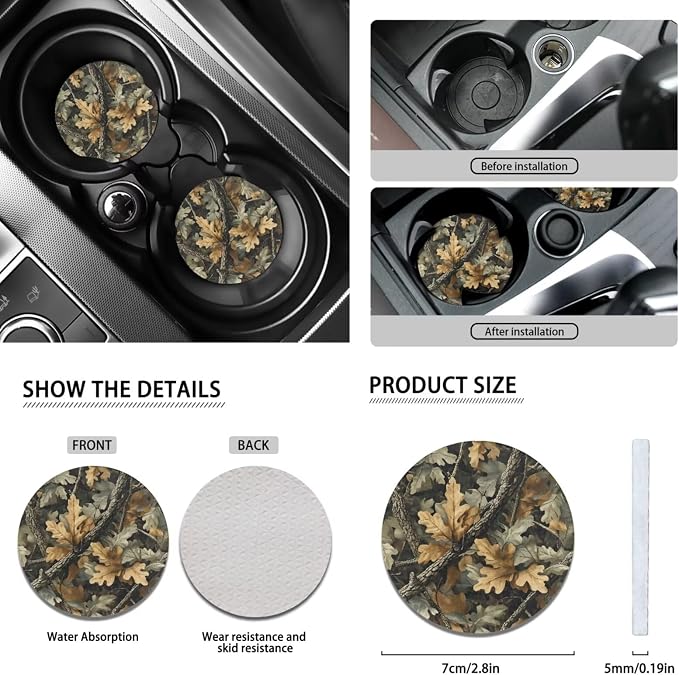 Camouflage Hunting 13 Pcs Car Seat Covers Full Set with Auto Steering Wheel Cover Armrest Cushion Protector Seat Belt Covers Automotive Interior Sets Universal Fit for Cars SUV