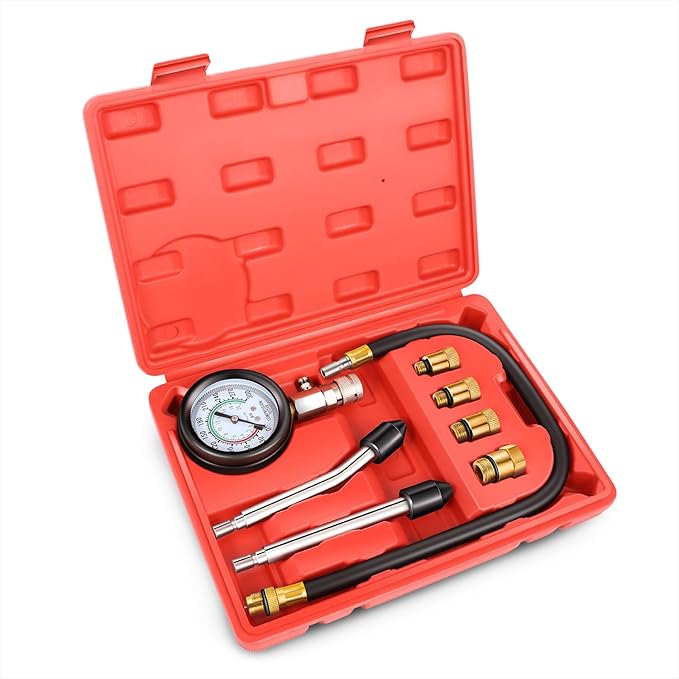 DNA Motoring 8PCS Compression Gauge Compression Tester Kit with M10 M12 M14 M18 Adapters for Car Truck ATV Motorcycle, TOOLS-00334