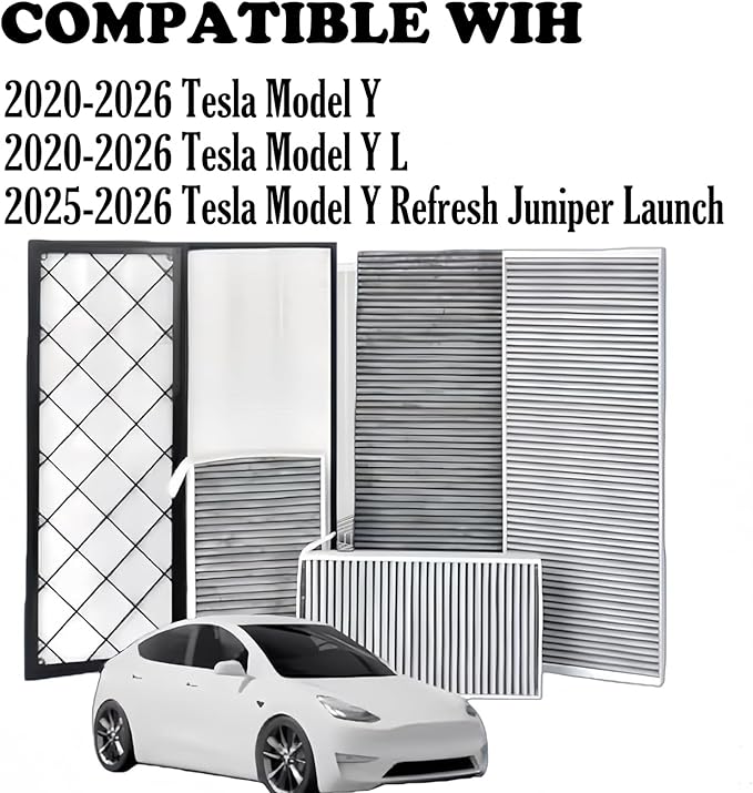 Engine Cabin Air Intake Filters Compatible with 2020-2026 Tesla Model Y Air Intake Filtration 3Micron-Particles Biochemical Defense with Activated Carbon Filter 1658375-00-A 1658376-00-A 1107681-00-A