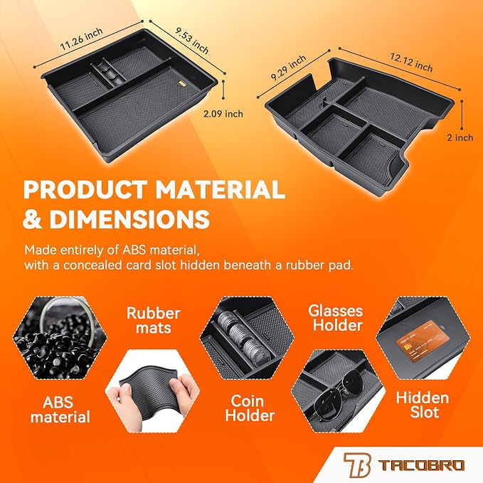 Center Console Tray and Dash Storage TrayCompatible with 2019-2026 Chevy Silverado/GMC Sierra 1500 & 2020-2026 Silverado/Sierra 2500HD 3500HD-(Split-Bench Folding Seat)-3 Pack
