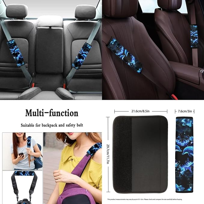 Dolphin Car Seat Covers Full Set of 11 Pack Neoprene Shift Knob Handbrake Cover+Seatbelt Pad Cover+Steering Wheel Wrap+Cup Holder Coaster for Car SUV Truck Van, Universal