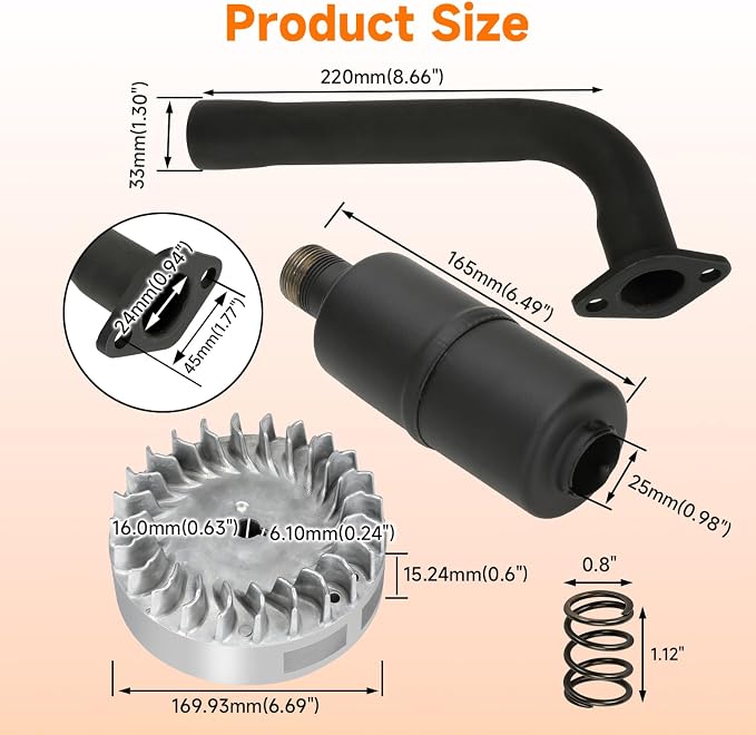 FVRITO VM22 Carburetor Flywheel Stage 2 Kit Compatible with Predator 212 Non Hemi Engine Coleman CT200U CT200U-EX BT200X Mini Bike 212cc 196cc GX200 KT196 Go Kart Parts Exhaust Pipe Throttle Assembly