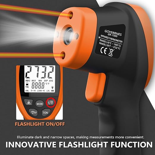 Pyrometer 30:1 Industrial, -58℉ to 2732℉ Digital High Temp Infrared Thermometer, Non Contact Laser Thermometer Gun, IR Temperature Gauge for Forge Grill (NOT for Human)