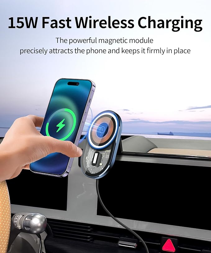 Wireless Charging car Phone Holder for Hyundai Ioniq 5 2022-2025 Accessories 12.3 inch Screen Fixed Clip,360° Rotation car Phone Mount Compatible with MagSafe