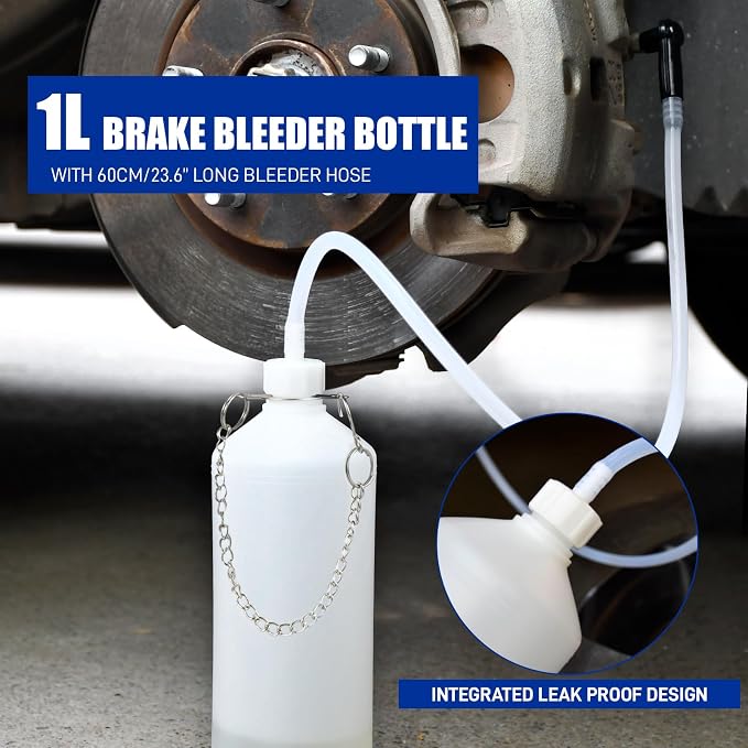 3L Brake Bleeder Kit with Pressure Pump, Brake Fluid Bleeder Kit with 1L Brake Bleeder Bottle and 4 Master Cylinder Adapters for European and American Vehicle