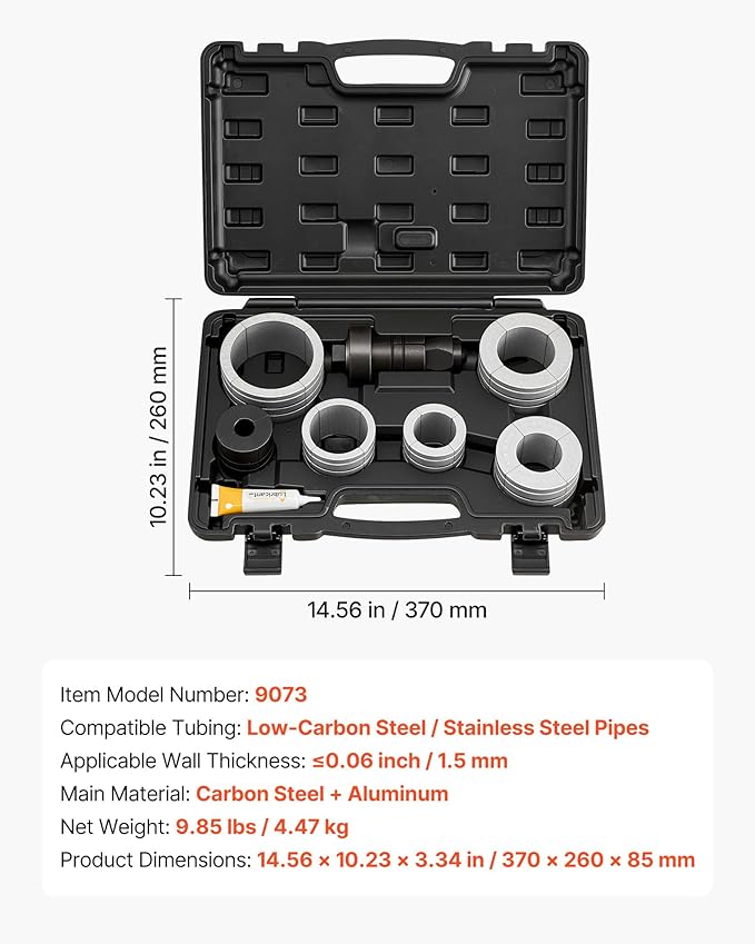 VEVOR Exhaust Pipe Expander Tool Kit, 1-5/8" to 4-1/4" Exhaust Pipe Stretcher, Muffler Pipes Spreader with 7 Heavy-Duty Collects & Storage Case, Automotive Car Tool Kit for Tailpipes Tubes