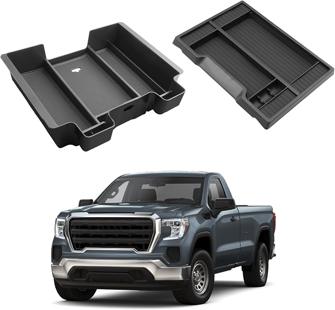 Center Console Organizer Set For 2019-2022 Chevy Silverado 1500/GMC Sierra 1500 & 2020-2023 Silverado/Sierra 2500HD/3500HD Accessories - 2 Pcs Storage Tray Only Fit Full Console w/Bucket Seats(Black)