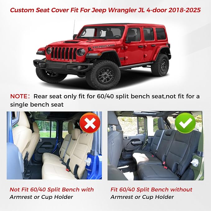 Huidasource Wrangler JL Seat Covers 4 Door, Leather Car Seat Covers Full Set, Custom Seat Cushion Protector Fit for Jeep Wrangler JL 4-Door 2018-2026 Without Rear Cupholder (Full Set/Black&Blue)