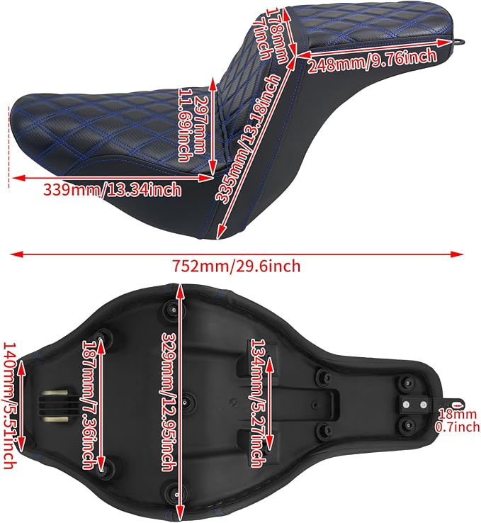 Motorcycle Seat Driver Passenger Seat PU Leather Seat Pillion Fit For Harley Low Rider Low Rider S ST 2018-up (Blue Stitching)