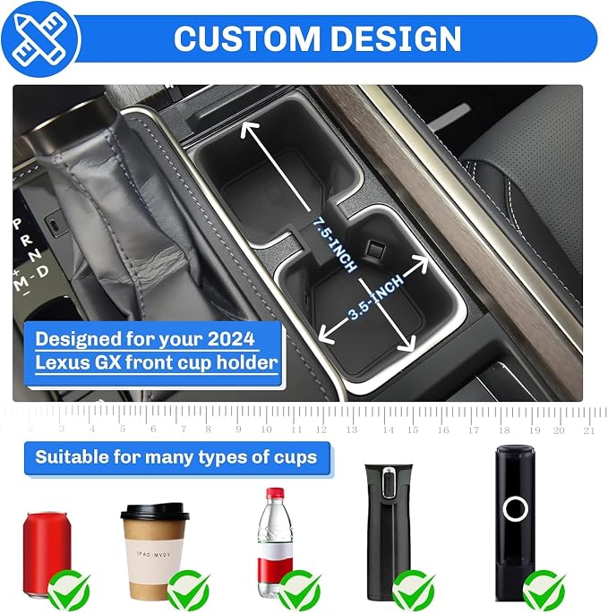 SXCY 3PCS for 2024-2026 Lexus GX550 Center Console Organizer for 2025 2026 Lexus GX550 Accessories [Armrest Console Tray+Cupholder+Wireless Charging Mat] 2024+ GX550 Armrest Insert Storage Organizer