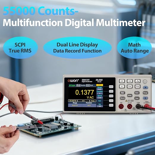 OWON XDM1241 Bench Digital Multimeter, True RMS Desktop Meter for Workbench, Lab, and Electronics Testing, Data Logging, Dual Display, SCPI