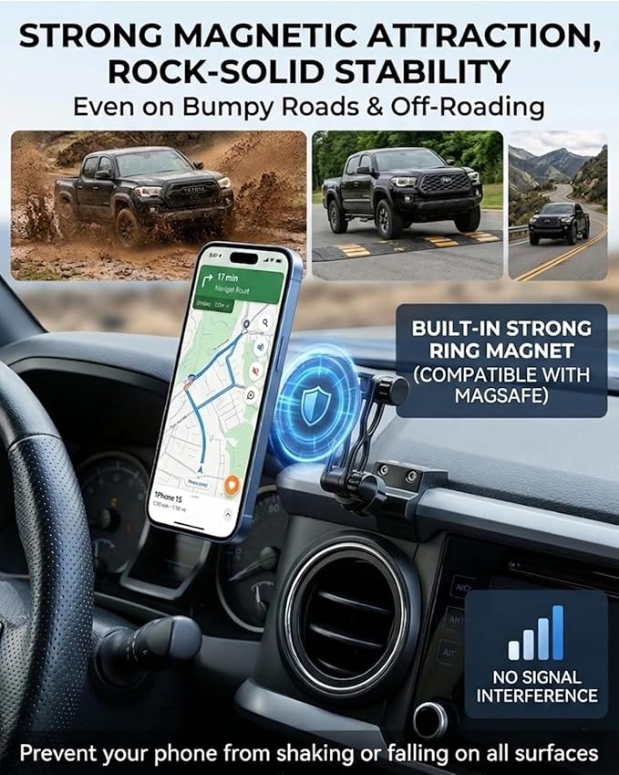 Autorder Upgraded Magnetic Car Phone Holder for Toyota Tacoma 2016-2023 Accessories Strong Adsorption Phone Mount 360°Flexible Adjustment Magnetic Phone Stand Fit for All Smartphone for MagSafe