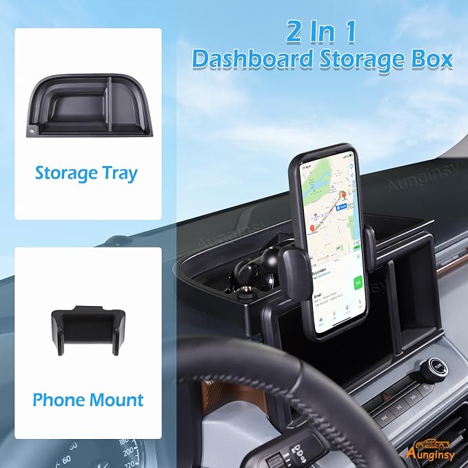 Aunginsy Center Console Dash Storage Tray Compatible with Ford Maverick 2022 2023 2024 Dashboard Multi-Functional Phone Holder Storage Box Organizer Tray Insert with Mobile Phone Mount Accessories