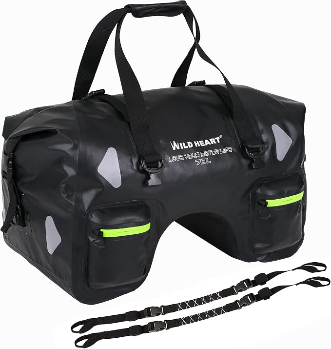 WILD HEART Dry Motorcycle Tail bag 70L/50L With Rope Straps and Inner Pocket Waterproof PVC 500D for Travel,Motorcycle and so on
