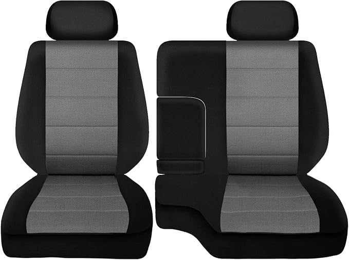 Truck Seat Cover Compatible with 1995-2000 Toyota Tacoma, Knitted Front Bench 60/40 Seat Covers with 2 Headrests and Center Console, Black&Charcoal