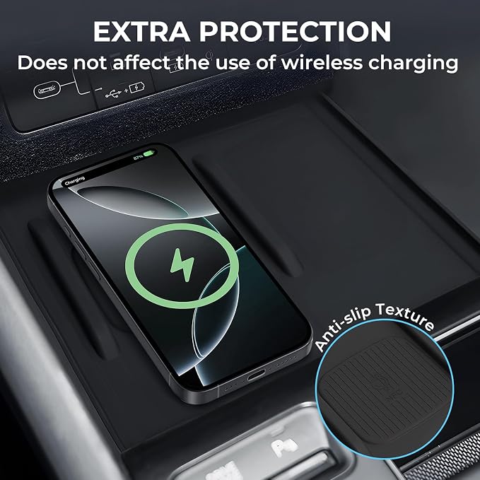 Wireless Charging Protective Mat for Hyundai Sonata 2026 2025 2024, Interior Accessories Center Console Silicone Anti-Slip Wireless Charger Cover Pad Protector for 2024-2026 Sonata, Black