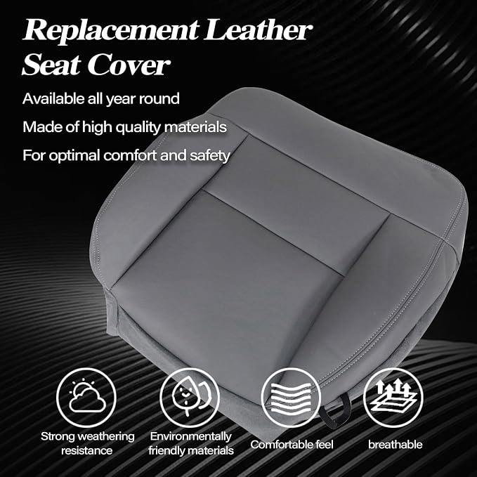 SecosAutoparts Driver Side Bottom & Top Lean Back Replacement Leather Seat Cover Med Flint Gray Compatible with Ford F-150 2004 2005 2006 2007 2008