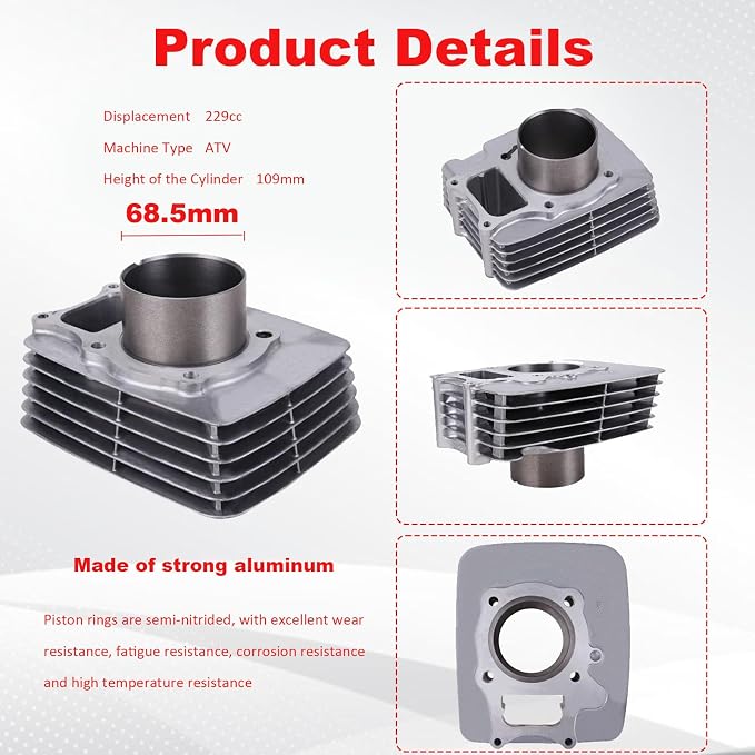 72MM Big Bore Cylinder Piston Ring Top End Kit Compatible with Honda TRX250 TRX250EX X TE 2x4 ES 2002-2025 12100/12251-HN6-000