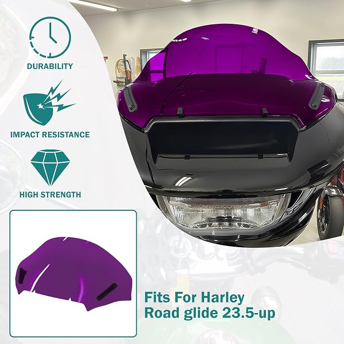 Motorcycle Windshield Windscreen Wind Splitter Fit for Harley Road Glide FLTRXSE 2023-later FLTRX FLTRXSTSE 2024-later for Dual Headlights (Purple)
