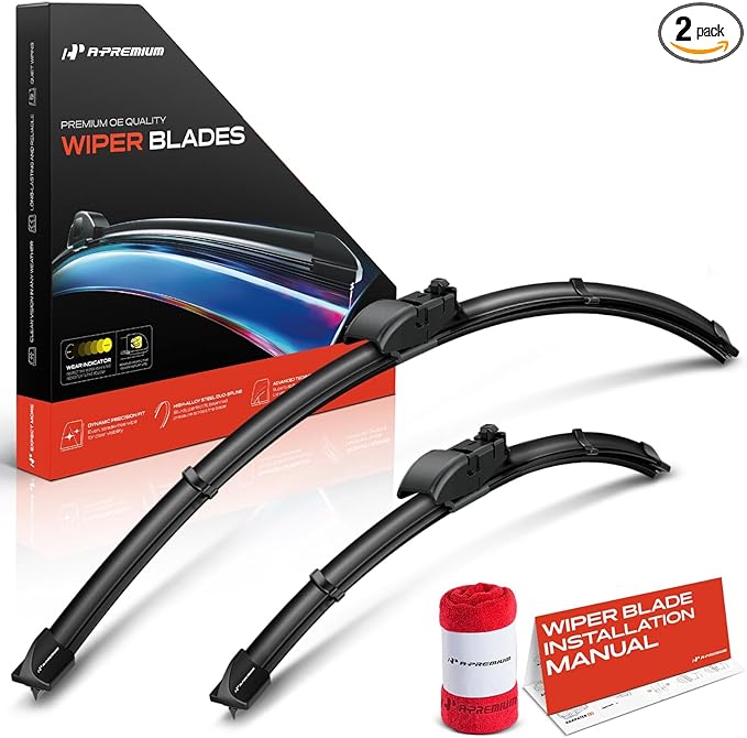 A-Premium 26" + 16" Windshield Wiper Blades Compatible with Subaru Impreza 2017-2024, CrossTrek 2018-2024, WRX 2022-2024 - Gen2V5, All-Season Wipers with Wear Indicator & Towel (Pack of 2)