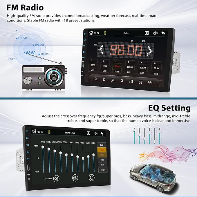 Inefala 9" Wireless Carplay Car Stereo Single Din Touchscreen Radio Android Auto, Mirror Link, Bluetooth, FM, EQ, SWC, Car Audio Receiver Support USB Phone Charging DVR, with Backup Camera Mic