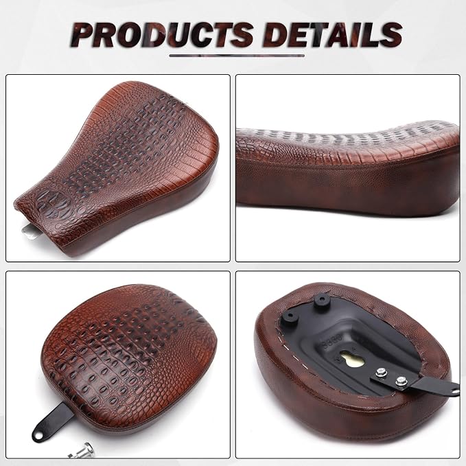 Motorcycle Brown Crocodile Front Driver Solo Seat+Rear Passenger Pillion Pad Compatible with Sportster 48 72 Iron 883 XL883 Forty Eight XL1200 Seventy Two 1200