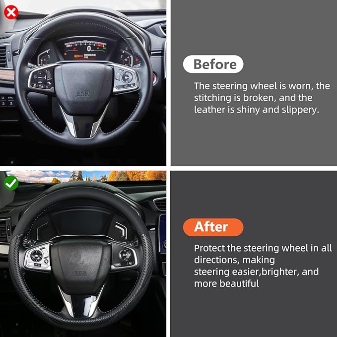 Leather Steering Wheel Cover Custom-Fit for Toyota, Comfort Grip Design Breathable and Non-Slip, Toyota Car Steering Wheel Protector for Women Men, Toyota Accessories,Black (B-Style, for Toyota)