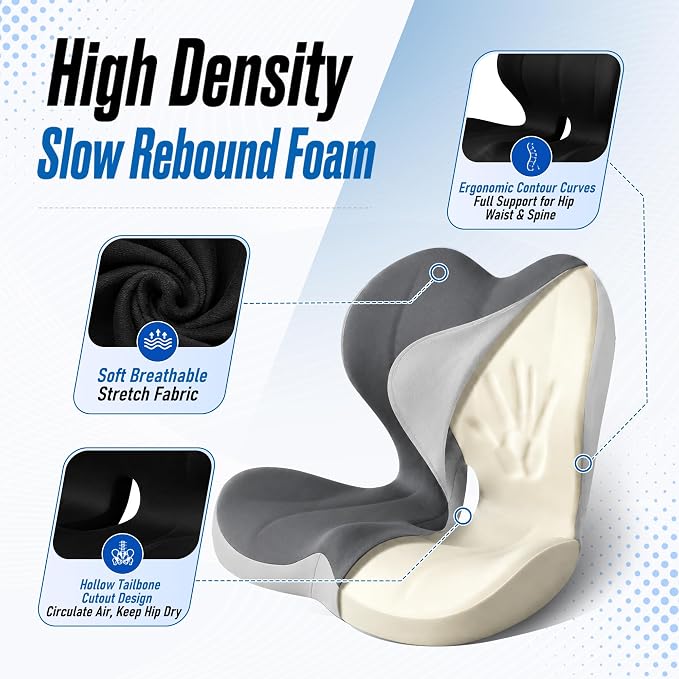 Truck Seat Cushion and Headrest Set for Long Driving - Memory Foam Car Seat Driver Cushion for Tailbone, Back & Sciatica Pain Relief, Ergonomic Lumbar Support for Semi Truck - Drak Gray