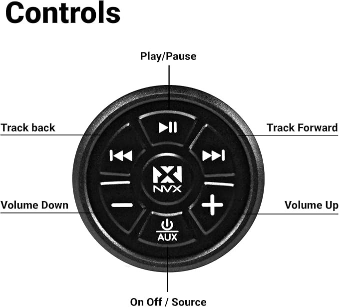 NVX XUBT4 Universal Marine Grade Bluetooth 4.0 Audio Receiver & Controller for Boats/Cars/ATV