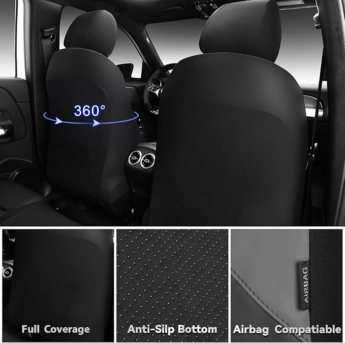 CAR PASS Memory Foam Leather Seat Covers, Waterproof Nappa Leather Car Seat Covers Front Seats Universal Fit for Cars,SUV,Truck Seat Covers Thick 3D Foam Comfortable, Airbag Compatible Black Gray