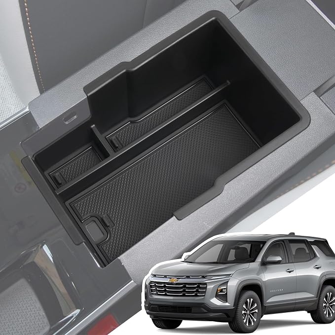 Center Console Organizer for Chevy Equinox 2026 2025 Armrest Insert Storage Tray with Non-Slip Rubber Mat Chevy Equinox Organiser Accessories-Black(Not for Equinox EV)