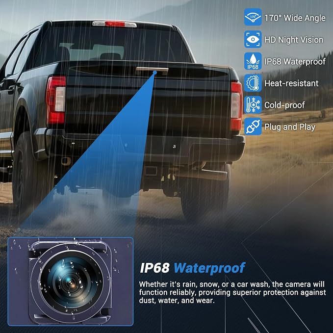 Rear View Backup Camera Compatible with Ford F-250 F-350 Super Duty 2017 2018 2019, 170° Wide Angle HD Night Vision, IP68 Waterproof, Replace HC3Z-19G490-X