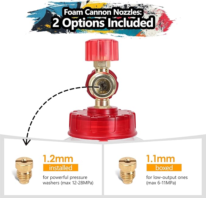 Graffiti Foam Cannon Kit with Short Pressure Washer Gun 3/8" Quick Connect M22-15mm Adapter Adjustable Snow Foam Bottle with 1/4" Quick Connect and 5 Nozzle Tips for Car Wash