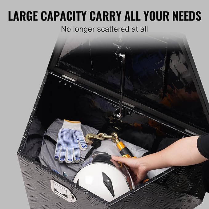 VEVOR Trailer Tongue Box, Heavy Duty Trailer Tongue Tool Box Storage Organizer with Lock & Keys, Utility Tool Chest for Pickup Truck Bed, RV, SUV, Off-Road Vehicle, Aluminum, 33" x 19" x 18", Black
