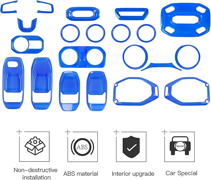 CheroCar 21PCS Full Set Interior Decoration Trim Kit for 2018-2026 Jeep Wrangler JL JLU & Gladiator JT Steering Button Frame, Air Conditioning Vent, Reading Light, Speaker (Blue)