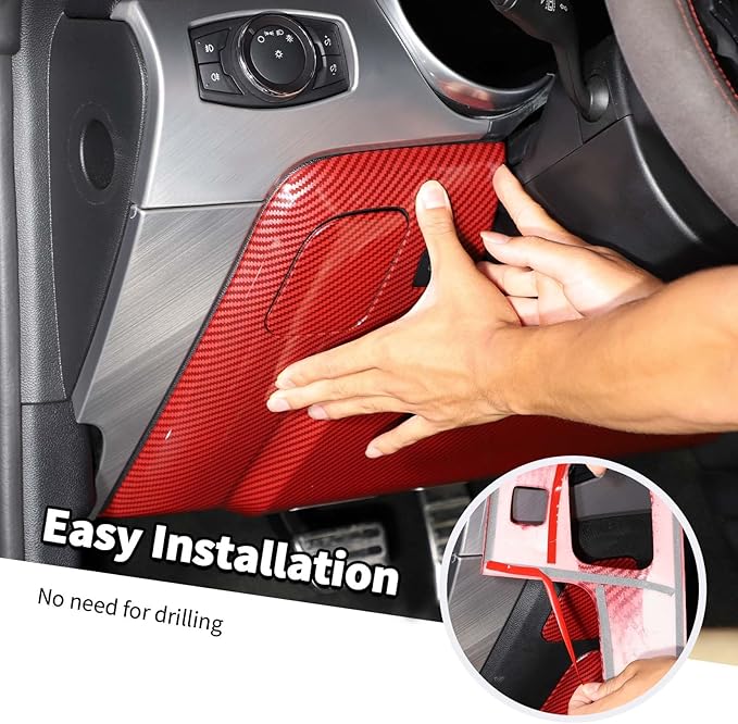 Jimen Compatible with Ford Mustang 2015-2023, 4PCS Center Console Under Panel Cover Trim (Red Carbon Fiber)