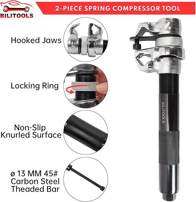 BILITOOLS 2-Piece Coil Spring Compressor Tool and 17-Piece Pass Through Socket Set