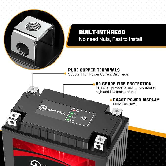 YTZ14S Lithium Motorcycle Battery, 12V 6Ah 360 CCA 2.4 lbs Lightweight, Powersports Replacement for ATV UTV Scooter Generator