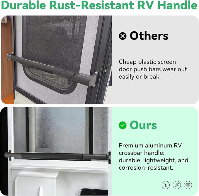 RV Screen Door Handle Grab Bar, 19.9" to 32.3" Adjustable Aluminum Camper Screen Door Crossbar, Sturdy Non-Slip Grip Ergonomic Universal Fit for Motorhome Camper Travel Trailer (Black)