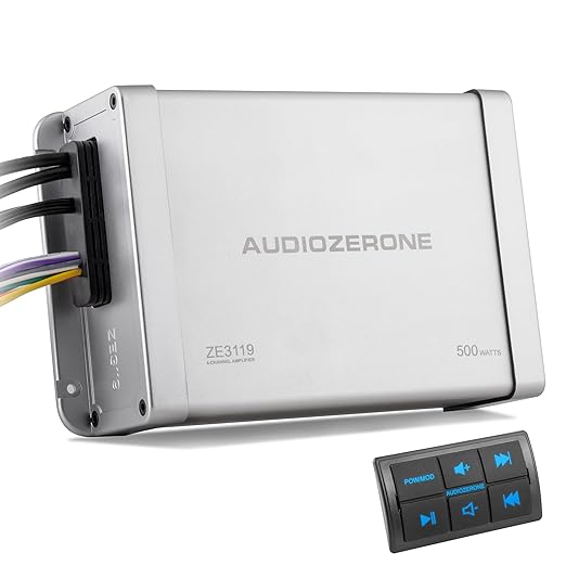 Marine Bluetooth Amplifier car Audio System Waterproof Multi-Function Remote Class D Amp ATV UTV Amp 4 Channel Output (Silvery)