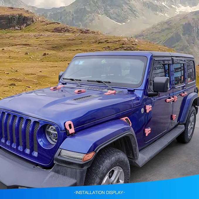 Barong for Jeep Wrangler JL JLU 2018-2025 Accessories Exterior Decoration Door Hinge Handle Engine Hood Hinge Hood Latch Wheel Eyebrow Side Air Outlet Rear Window Hinge Cover 26PCS Full Set (Pink)