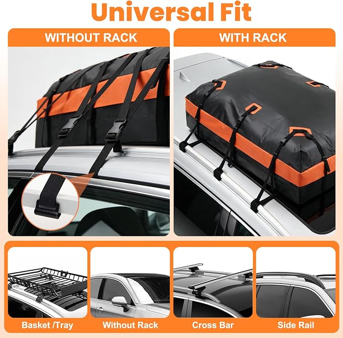 DUMOS Car Rooftop Cargo Carrier 15 Cubic Feet, Car Roof Waterproof PVC Bag | with Anti-Slip Mat, Combination Luggage Lock, Reinforced Straps & Door Hooks, Fit Vehicles with/without Roof Racks