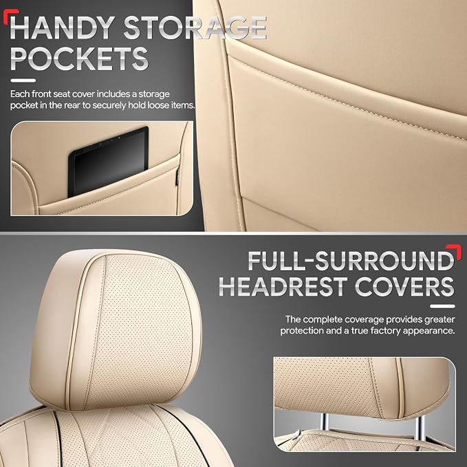 Touring Series Leatherette Full Set Seat Covers Universal for Cars Trucks SUV, Beige, CA-SC-Touring-Full-BE