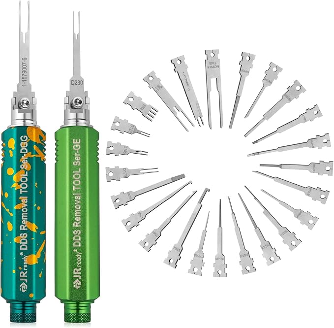 JRready ST5347 Pin Extractor Tool Kit Upgraded Pin Removal Tool with 2 Storage Handles & 26 Replacement Tips, Terminal Removal Tool Kit for Deutsch AMP/TE Molex Delphi JST Harting Connectors etc