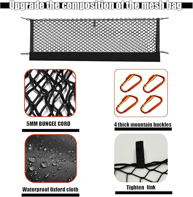 Envelope Style Cargo Net Compatible with 2013-2025 2026 Chevy Silverado & GMC Sierra 1500/2500HD/3500HD Accessories Highly Elastic Truck Bed Cargo Net with Storage Bag- Upgraded 5mm Bungee