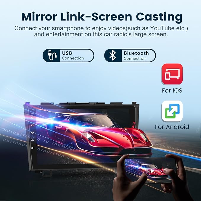 2G+64G Android Car Stereo for Honda CRV 2007-2011 with Wireless Carplay/Android Auto with WiFi GPS Navigation, 9" Touchscreen Bluetooth Car Radio Support USB FM/RDS EQ HD Backup