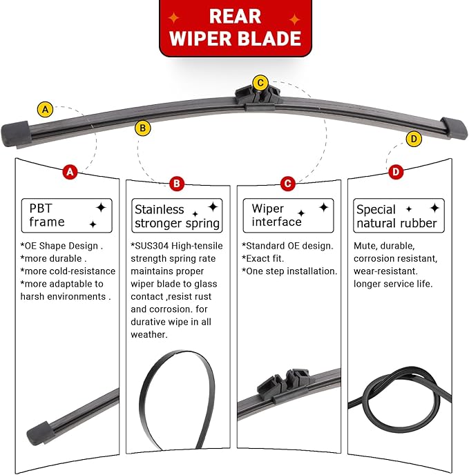 Windshield Wiper Blades Replacement for 2018-2023 BMW X3 X4 Original Factory Quality Front Rear Wipers Blade Set for My Car - 26" 20" 12" (Pack of 3)