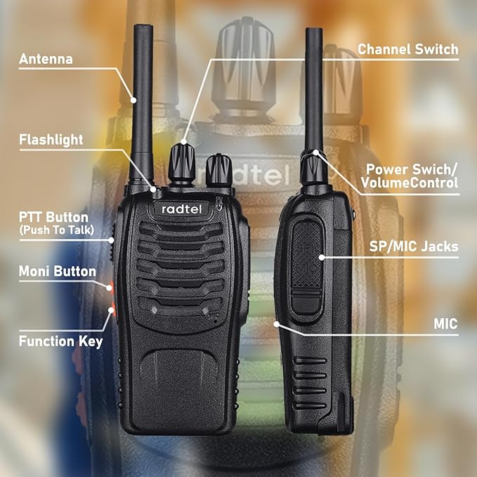 Radtel RT88 Rechargeable Walkie Talkies Long Range Handheld License-Free Two Way Radio 16CH Handsfree USB Charging LED Flashlight (2 Pack)